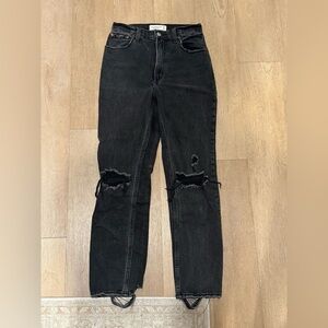 Abercrombie & Fitch Black Distressed the Ankle Straight Ultra High-rise Jean